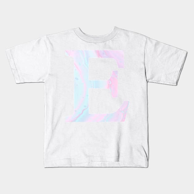 The Letter E Pink and Blue Marble Kids T-Shirt by Claireandrewss